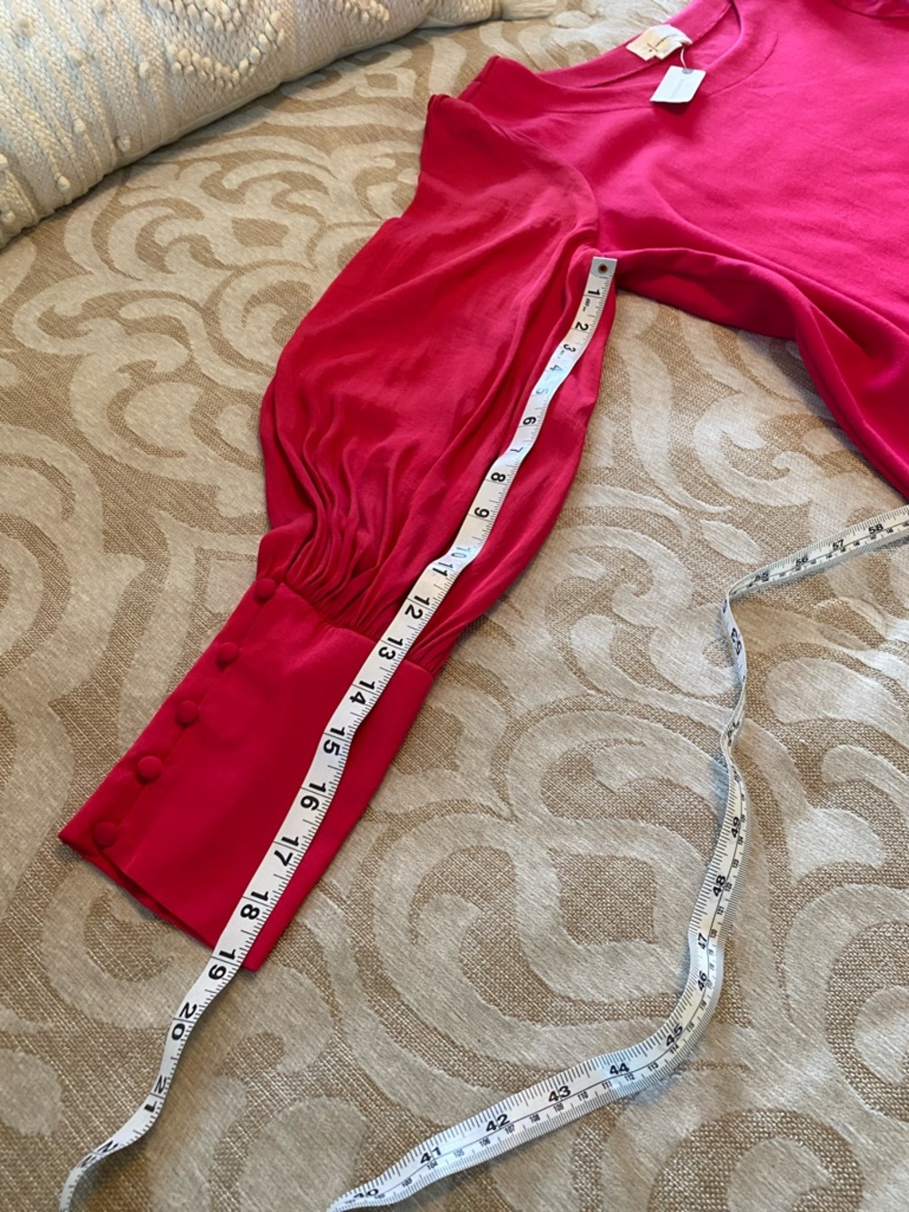 Anthropologie Fuchsia Blouse XL • Puff Sleeve Button Cuff Top • NWT - Picture 2 of 9